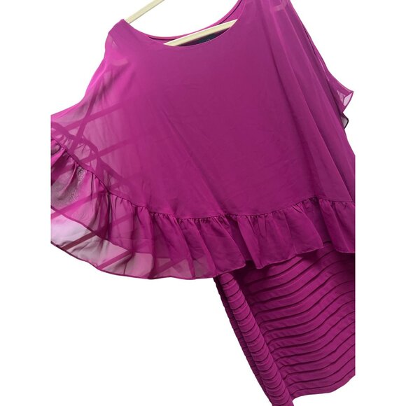 Adrianna NWT Papell Pink Sangria Banded Sheath Chiffon Ruffle Cape Dress - Picture 4 of 10